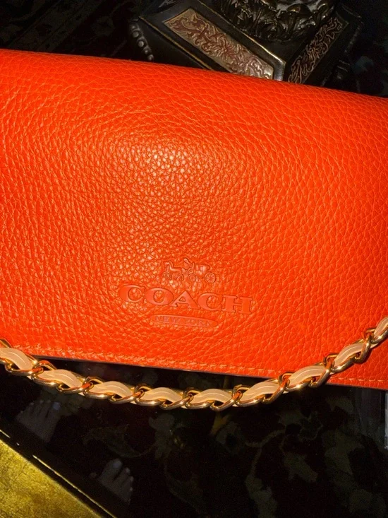 COACH Orange/Red Leather Wallet can be  Crossbody - Picture 4 of 5